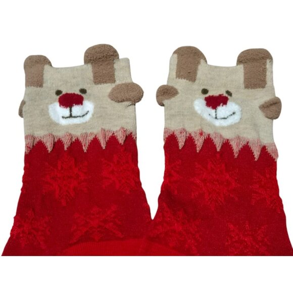 3 Pairs Christmas Unisex Adult Mid-Calf Cozy Snowflake & Reindeer Knit Socks NEW - Picture 9 of 16